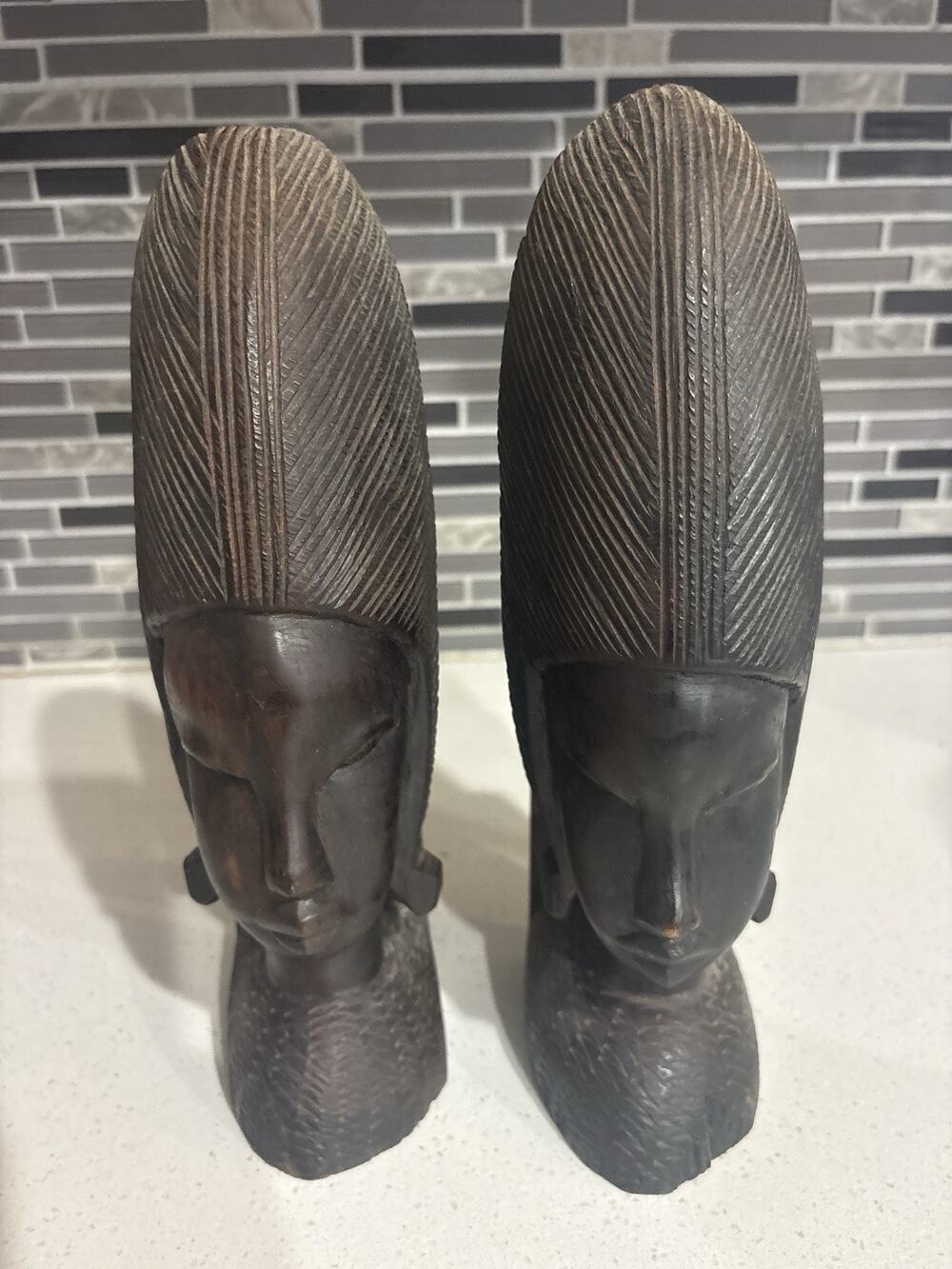 TWO Carved Ebony African Woman sculptures, Large, Solid, Collectors Edition